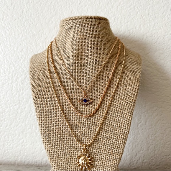Jewelry - NEW | layered necklace with rhinestone eye and sun charm
